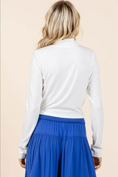 Mittoshop Mock Neck Rib Knit Long Sleeve Crop Top - Hovatok