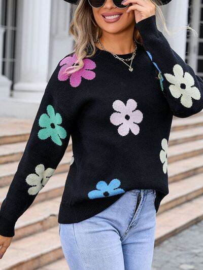 Angel Wings Flower Round Neck Long Sleeve Sweater - Hovatok