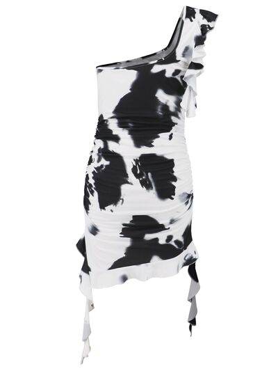 Ruffled Tie-Dye Single Shoulder Mini Dress - Hovatok