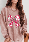 Valentine’s Day Bow Drop Shoulder Long Sleeve Sweatshirt - Hovatok