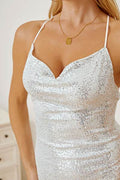 Sequin Spaghetti Strap Mini Wrap Dress - Hovatok