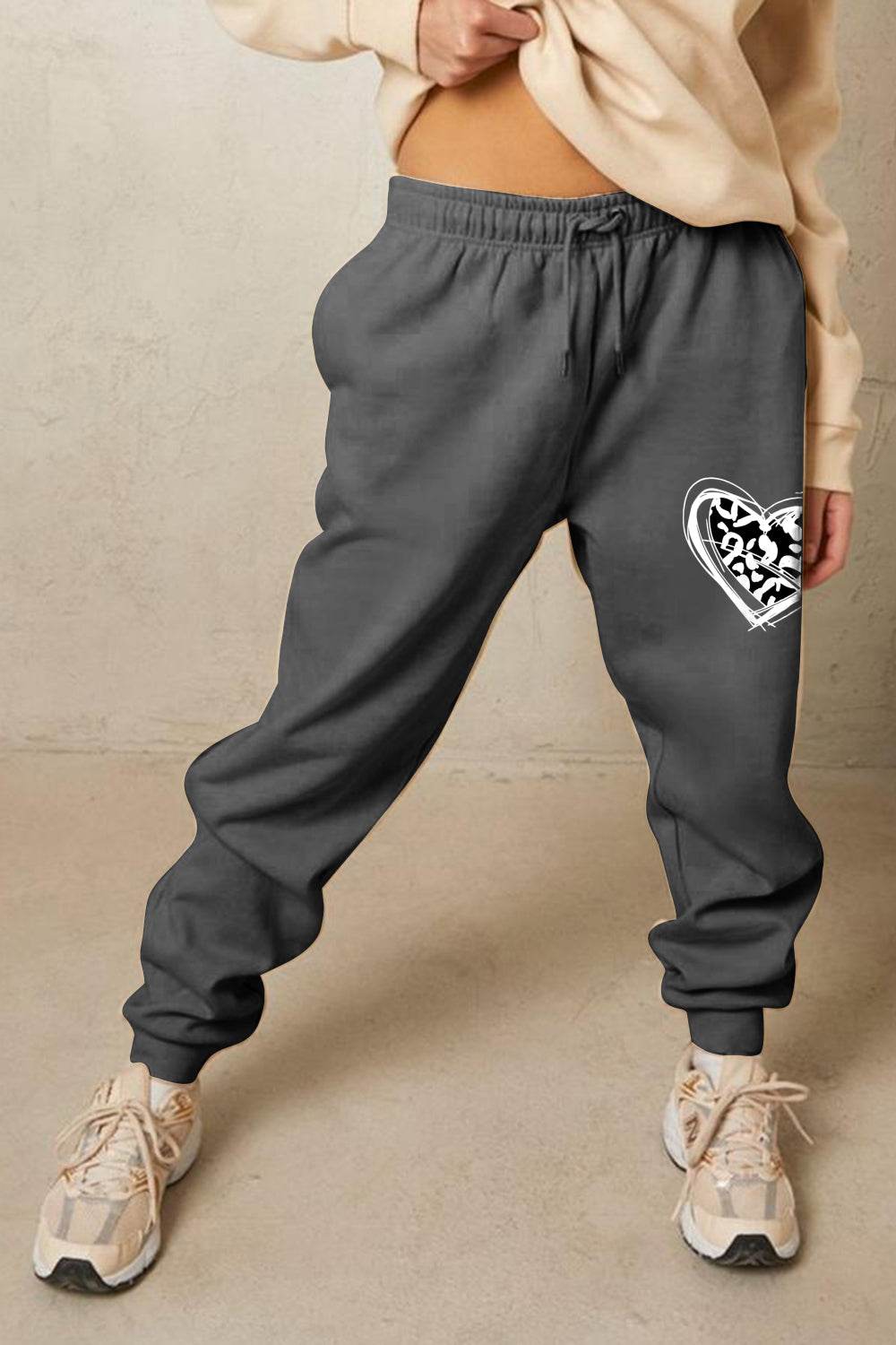 Simply Love Simply Love Full Size Drawstring Heart Graphic Long Sweatpants - Hovatok
