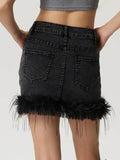 Plush Hem Mini Denim Skirt - Hovatok