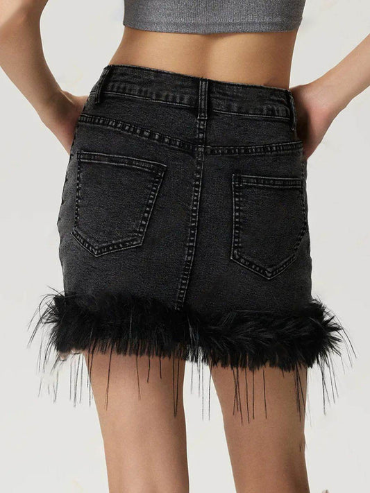 Plush Hem Mini Denim Skirt - Hovatok