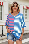 Striped Round Neck Half Sleeve T-Shirt - Hovatok