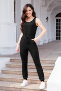 Drawstring Round Neck Sleeveless Jumpsuit - Hovatok