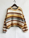 Striped Round Neck Long Sleeve Sweater - Hovatok