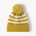 Striped Contrast Knit Hat with Pom-pom - Hovatok