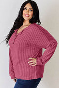 Basic Bae Full Size Ribbed Half Button Long Sleeve T-Shirt - Hovatok
