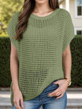 Openwork Round Neck Short Sleeve Cover-Up - Hovatok