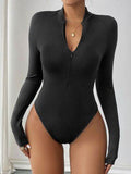 Perfee Half Zip Long Sleeve Bodysuit - Hovatok