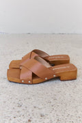 Weeboo Step Into Summer Criss Cross Wooden Clog Mule in Brown - Hovatok