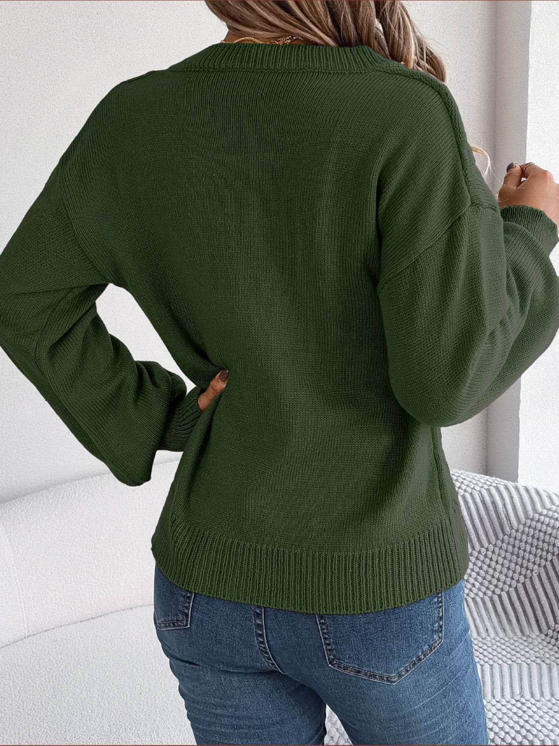Cable-Knit Buttoned V-Neck Sweater - Hovatok