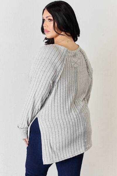 Basic Bae Full Size Ribbed Round Neck Slit T-Shirt - Hovatok