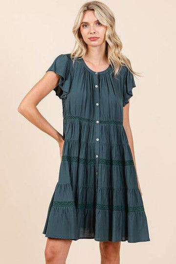 Mittoshop Lace Detail Ruffled Button Down Tiered Dress - Hovatok