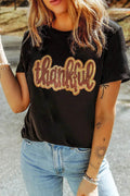 THANKFUL Sequin Round Neck Short Sleeve T-Shirt - Hovatok