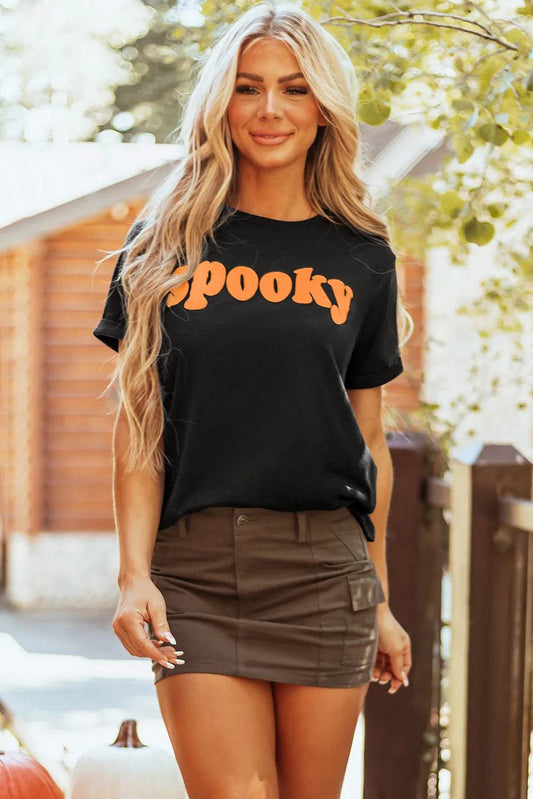 SPOOKY Round Neck Short Sleeve T-Shirt - Hovatok