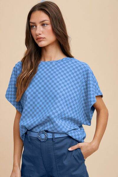 Annie Wear Checkered Round Neck Short Sleeve T-Shirt - Hovatok
