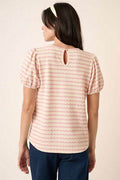 Mittoshop Contrast Striped Short Puff Sleeve Knit Top - Hovatok