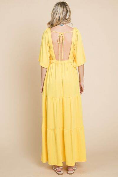 Culture Code Backless Plunge Half Sleeve Tiered Dress - Hovatok