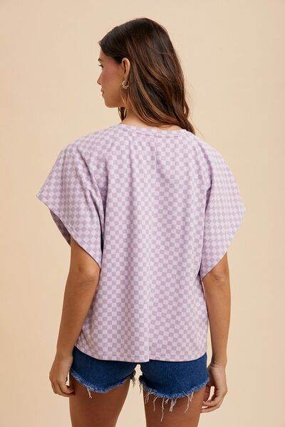 Annie Wear Checkered Round Neck Short Sleeve T-Shirt - Hovatok