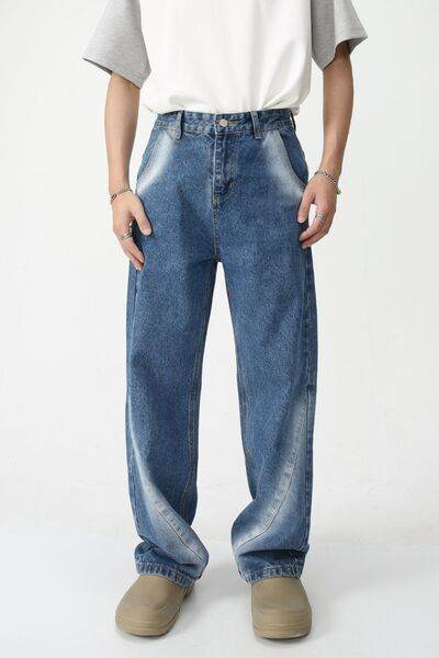 Men's Tie-Dye Washed Straight Leg Jeans - Hovatok