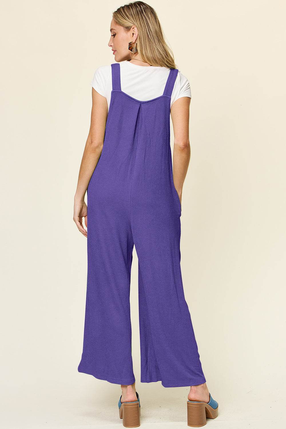 Double Take Full Size Texture Sleeveless Wide Leg Overall - Hovatok