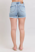 Judy Blue Full Size Tummy Control Raw Hem Denim Shorts Plus Size - Hovatok