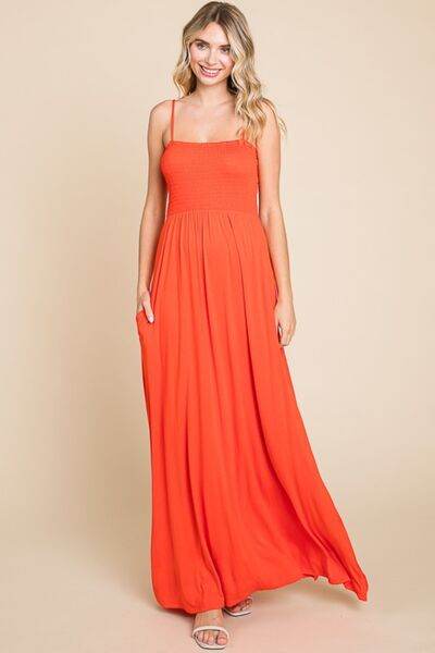 Culture Code Full Size Smocked Cami Maxi Dress with Pockets - Hovatok