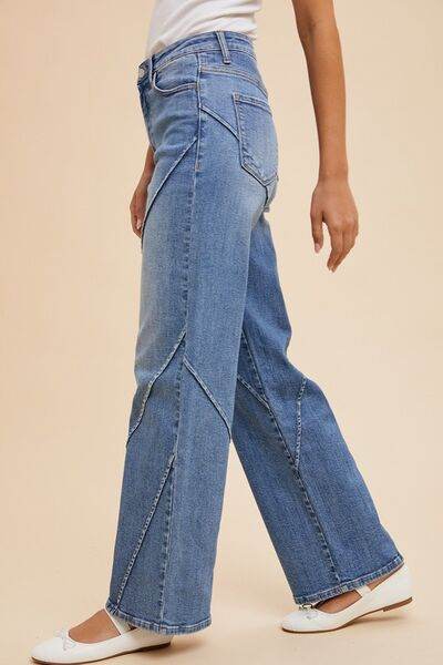Annie Wear Decorative Seams Wide Leg Jeans - Hovatok