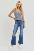 RISEN Full Size Distressed High Rise Crop Flare Jeans - Hovatok