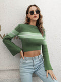 Ribbed Color Block Round Neck Cropped Sweater - Hovatok