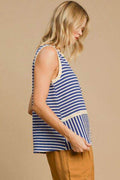 Umgee Round Neck Texture Striped Tank - Hovatok
