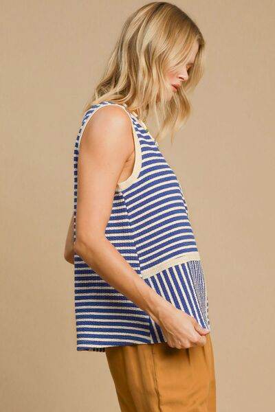 Umgee Round Neck Texture Striped Tank - Hovatok