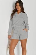 Half Button Sweatshirt and Shorts Active Set - Hovatok
