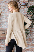 Heimish Full Size Round Neck Long Sleeve Ribbed Babydoll Top - Hovatok