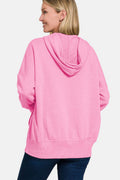 Zenana Half Snap Long Sleeve Hoodie with Kangaroo Pocket - Hovatok