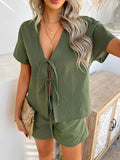 Devine Tied V-Neck Short Sleeve Top and Shorts Set - Hovatok
