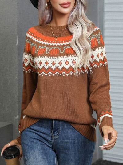 Angel Wings Geometric Round Neck Long Sleeve Sweater - Hovatok