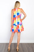 Be Stage Abstract Print Ruffle Hem Mini Dress with Pockets - Hovatok