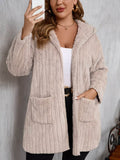 Plus Size Open Front Long Sleeve Hooded Fuzzy Jacket - Hovatok