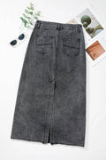 Raw Hem Midi Denim Skirt with Pockets - Hovatok