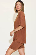 Basic Bae Full Size V-Neck Drop Shoulder T-Shirt and Shorts Set - Hovatok