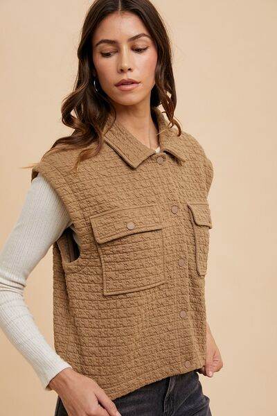 Annie Wear Puzzle Quilted Snap Down Vest Coat - Hovatok