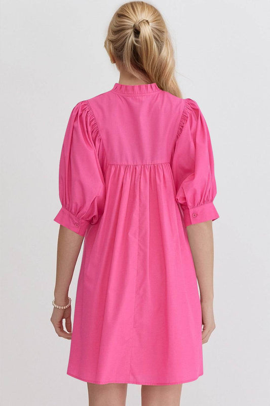 Oh Frill Notched Puff Sleeve Babydoll Mini Dress - Hovatok