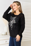 Sequin Graphic Dolman Sleeve Knit Top - Hovatok