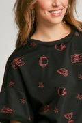 Umgee Full Size Game Day French Terry Graphic Top Plus Size - Hovatok