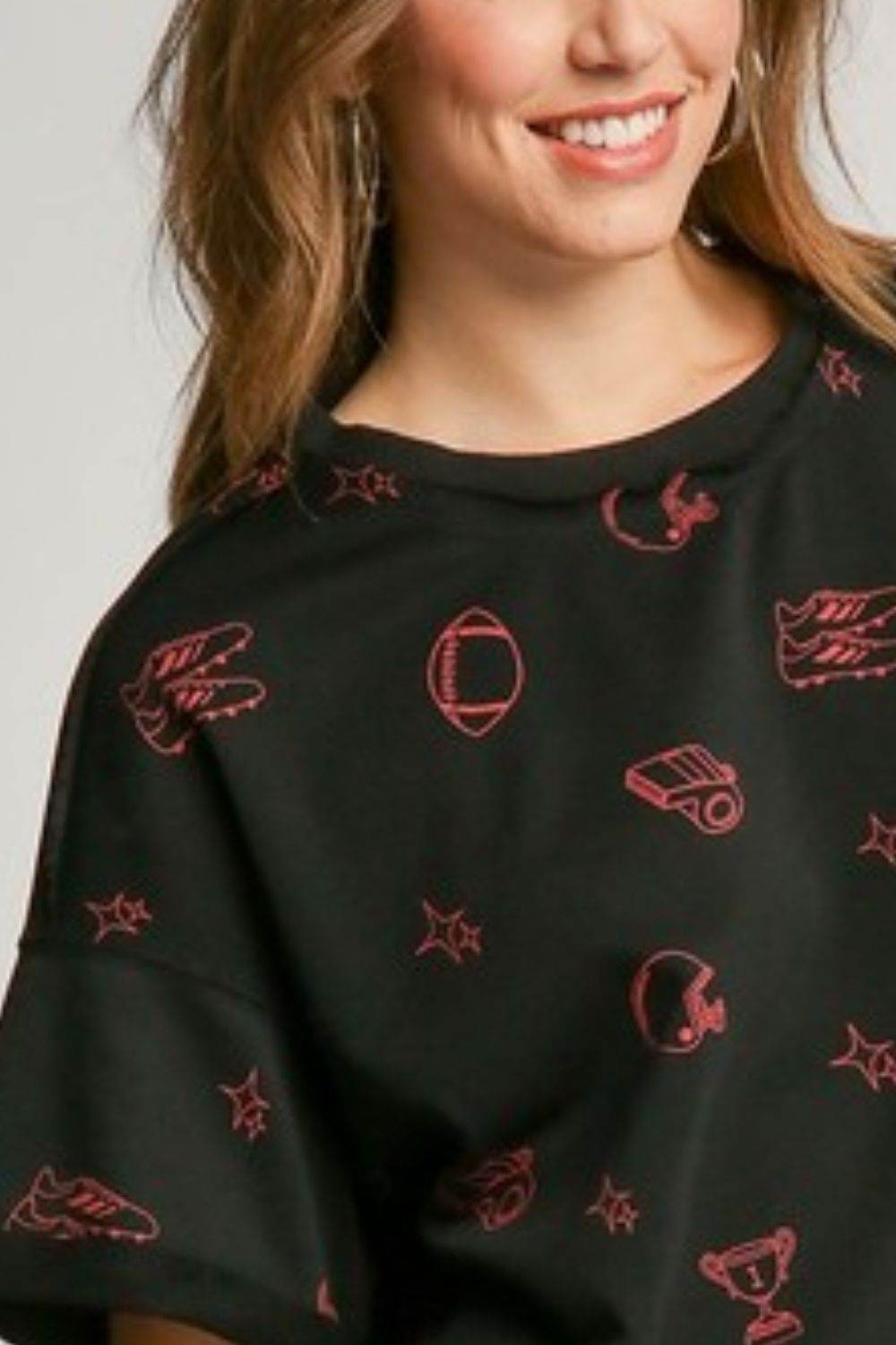 Umgee Full Size Game Day French Terry Graphic Top Plus Size - Hovatok