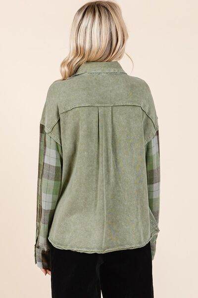 Mittoshop Button Down Contrast Plaid Patchwork Shacket - Hovatok