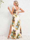 Slit Tied Printed Surplice Dress - Hovatok